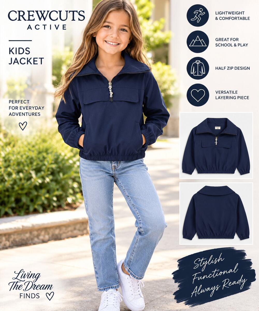 Crewcuts Active Kids Navy Blue Half Zip Pullover Jacket Size M 8 9